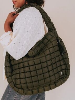 NWT Free People Movement Quilted Carryall Tote Seagrass Moss Shoulder Green Bag